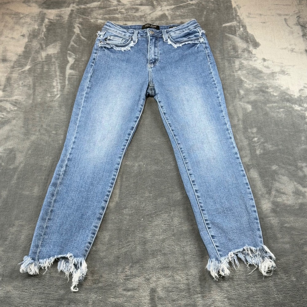 Judy Blue Slim Fit Frayed Distressed Hem Jeans Blue Denim JB88473 MD Size 3/26